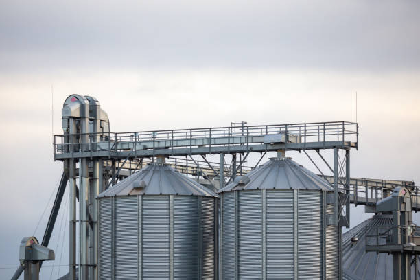 istock Close-up on steel grain silo in the fields. 1354207926