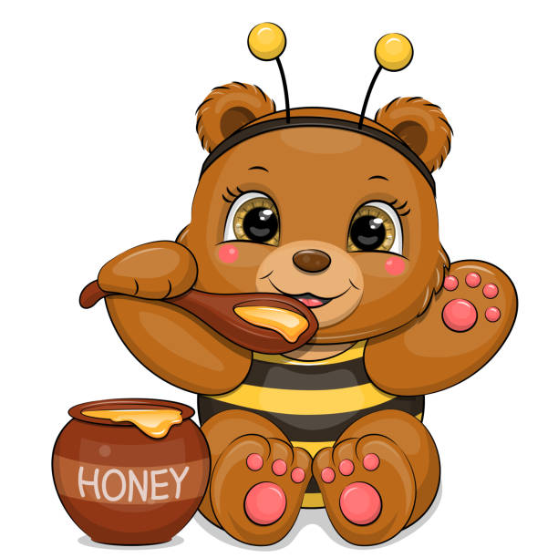 Cute Bear In Bee Costume Eats Honey Stock Illustration - Download Image Now  - Bear, Animal, Animal Body Part - iStock
