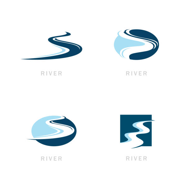 ilustraciones, imágenes clip art, dibujos animados e iconos de stock de diseño de ilustración de icono vectorial del logotipo de river - river wave symbol sun