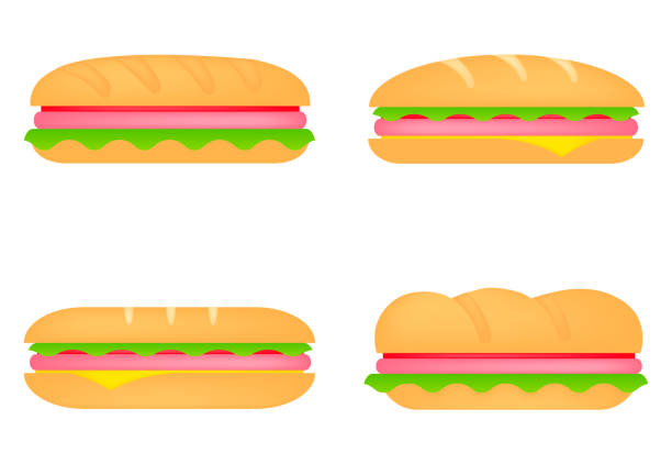 sandwich-set, icon, stock-vektor, logo isoliert auf weißem hintergrund. illustration - sandwich submarine sandwich ham bun stock-grafiken, -clipart, -cartoons und -symbole