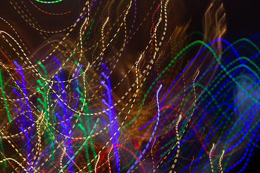 Abstract background of Christmas lights with long exposure.