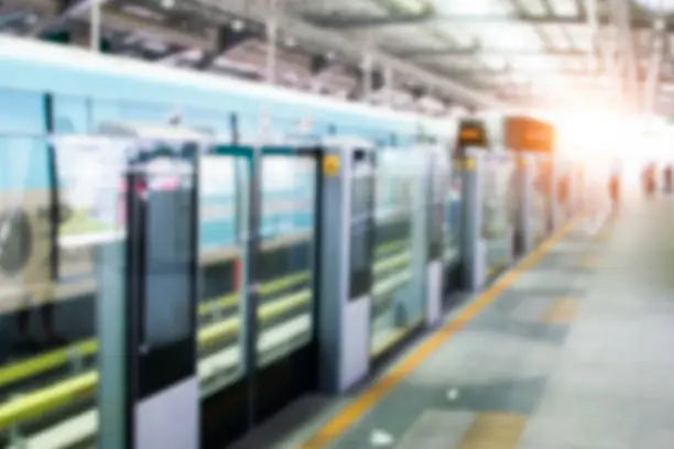 BTS Skytrain and public transportation system in Thailand background blur.