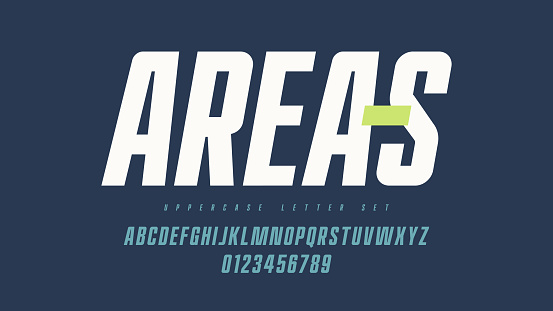 Vector condensed narrow bold san serif font, uppercase letter set, alphabet, typography.