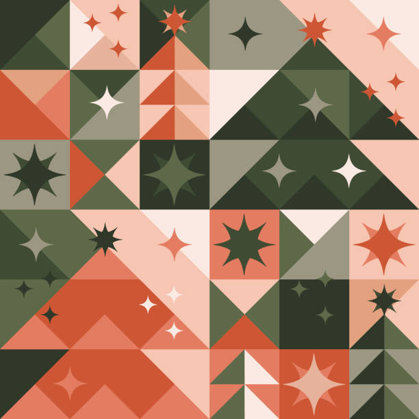 weihnachts-minimalbaum- und sterngeometriemuster - weihnachten modern stock-grafiken, -clipart, -cartoons und -symbole