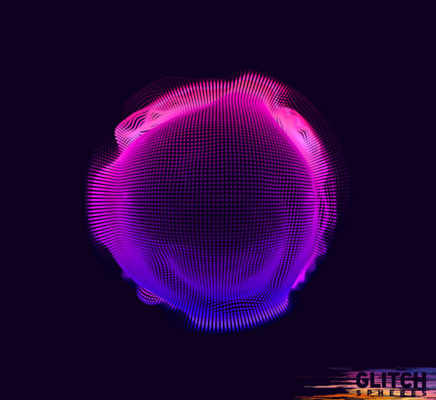 istock Abstract vector colorful mesh on dark background. Futuristic style card. Corrupted point sphere 1354221696