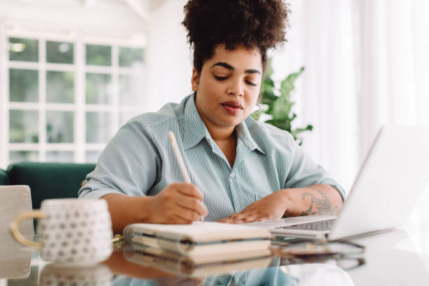 istock Attractive woman working from home office 1354225196