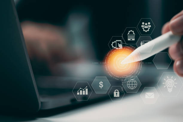 istock IOT, Internet of Things concept, digital marketing, artificial intelligence (AI), social media marketing, software development, technology icons interface, a man uses a digital device. 1354228640