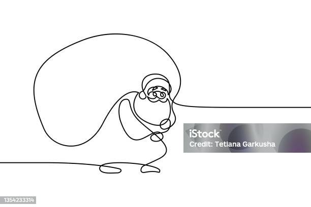 Santa Carrying Gifts Stock Illustration - Download Image Now - Christmas, Line Art, Single Line