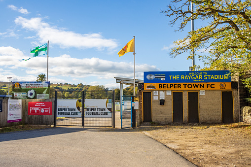 The Raygar Stadium at Belper Town Football Club in Derbyshire, England. This is a sports venue.
