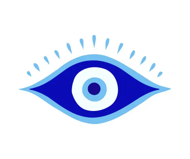 Vector illustration of Blue Turkish amulet. Fatima eye. Glass nazar.