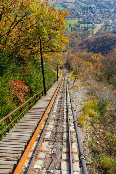 funicular of saint hilaire of the touvet railroad. dent du crolles, france. - crolles imagens e fotografias de stock