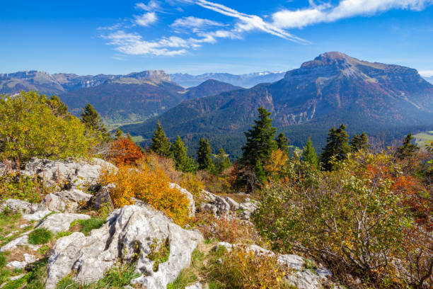 Picturesque landscape of the Vercors mountains around the village of Omblèze in the Drôme department