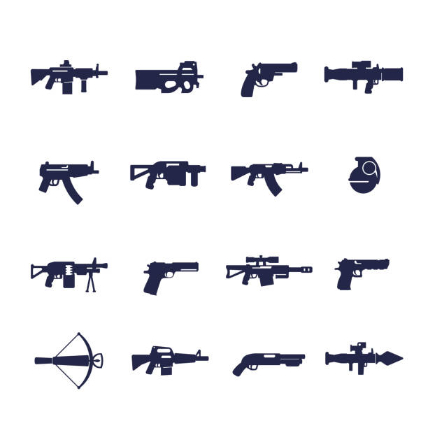 guns and weapons icons, rifles, pistols, submachine guns - arsenal 幅插畫檔、美工圖案、卡通及圖標