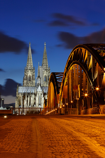 Cologne Cathedral and Hohenzoller Bridge at night