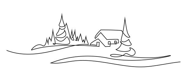 Winter landscape vector art illustration