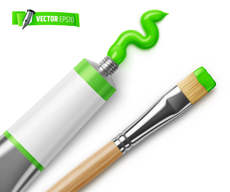 istock Vector realistic paint tube and paintbrush 1354240966
