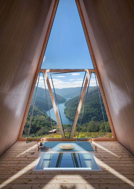 istock 3d render of a beautiful landscape view from a meditation cabin window 1354242105