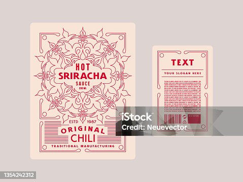 istock Template decorative label for sriracha chili sauce 1354242312