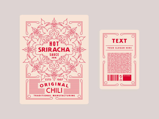 Template decorative label for sriracha chili sauce Template decorative label for sriracha chili sauce. Ornamental frame in thin line style. Vector illustration chili pepper border stock illustrations
