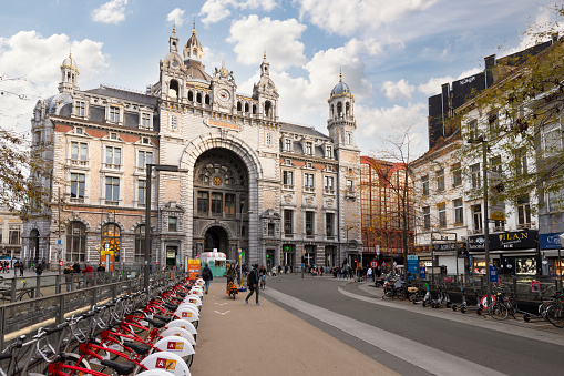 Antwerp, Belgium, November 12, 2021; Central railway station building in the center of Antwerp.