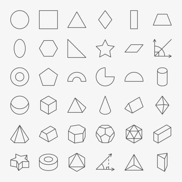 기하학적 양식 선 아이콘 세트 - geometric shape pyramid shape three dimensional shape platonic solid stock illustrations