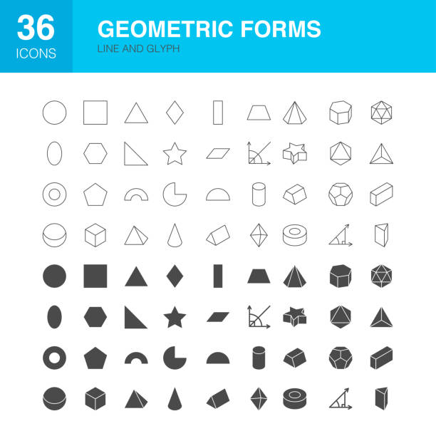 Geometric Forms Line Web Glyph Icons Geometric Forms Line Web Glyph Icons. Vector Illustration of Platonic Solids Outline and Flat Symbols. platonic solids stock illustrations
