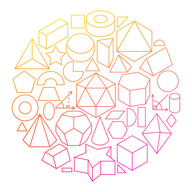 기하학적 양식 라인 아이콘 원 디자인 - geometric shape pyramid shape three dimensional shape platonic solid stock illustrations