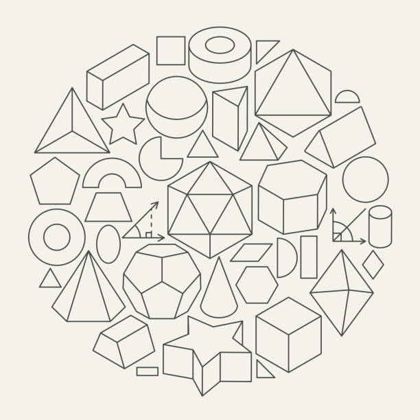 geometrische formen liniensymbole kreis - geometric shape pyramid shape three dimensional shape platonic solid stock-grafiken, -clipart, -cartoons und -symbole