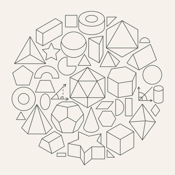 기하학적 양식 선 아이콘 원 - geometric shape pyramid shape three dimensional shape platonic solid stock illustrations