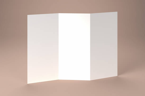 istock Flyer mockup with accordion fold (zigzag or leporello fold) standing on a beige background 1354245590
