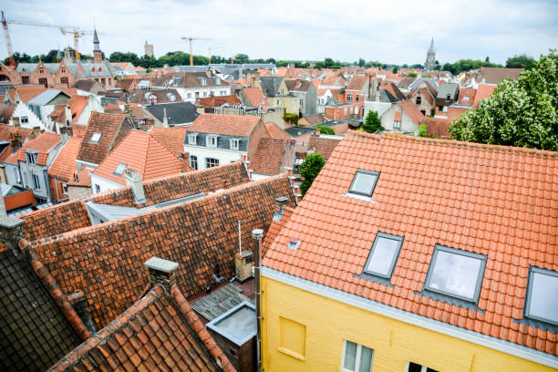 Narrow belgian styled row houses in Brussels Etterbeek