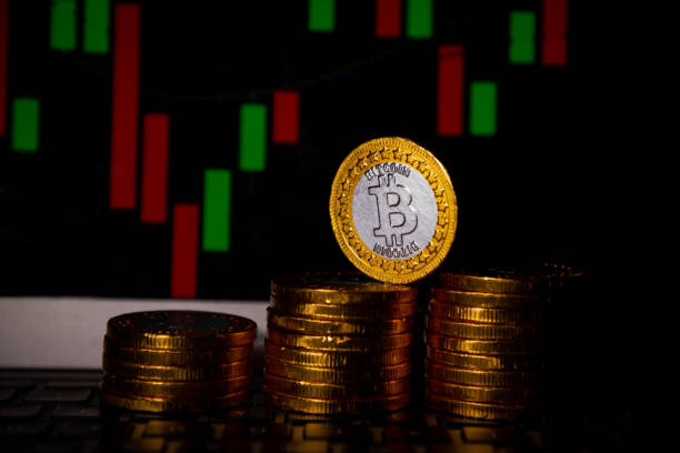 istock Bitcoin gold coin and defocused chart background. Virtual cryptocurrency concept. 1354253425