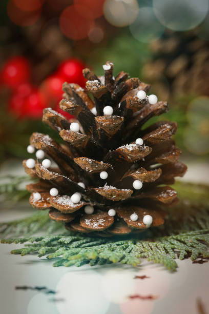istock Christmas decoration with pine cones and blurred bokeh lights 1354254380
