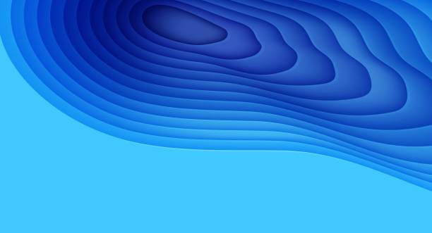 istock Abstract background in paper cut style. 3d wallpaper with cut out deep waves modern cover. Blue color layers with smooth shadow papercut art. Vector card illustration, origami geometric shapes 1354257382