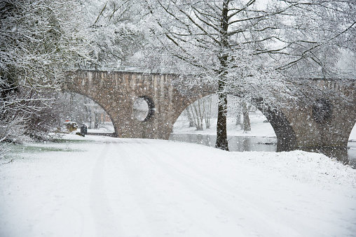 Winter landscape with bridge in Weimar, Germany
