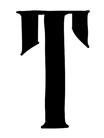 Latin letter T. Vector. Logo for the company. Icon for the site. Separate letter from the alphabet. Gothic neo-Russian ancient style of 17-19 centuries.