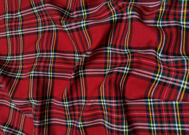 istock Red tartan woolen school uniform fabric material. Scottish classic seamless flannel cloth. Traditional wave pattern for a Christmas background or wallpaper. Black, Green, Red and White checkered 1354265796