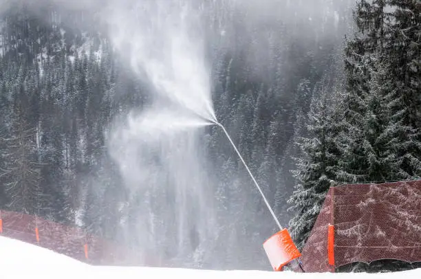 Photo of Artificial snow production at ski resort