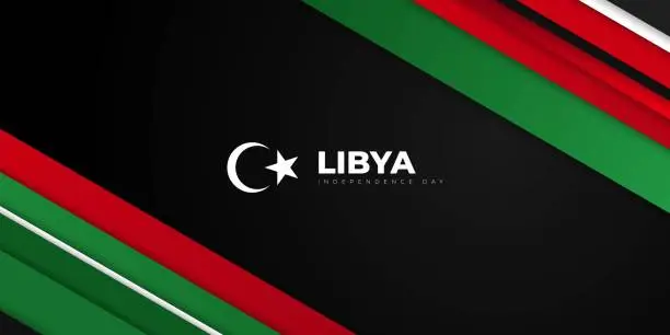 Vector illustration of Black, red, and green geometric background. Libya Independence day template design