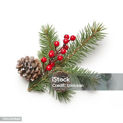 istock Christmas decoration element isolated on white. DIY festive, natural, zero waste, plastic free winter holidays decor made of fir branches, pine cones and red berries. 1354269668