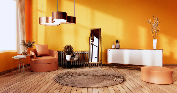 istock Orange Living Room interior on Orangewall background. 3D rendering 1354273256