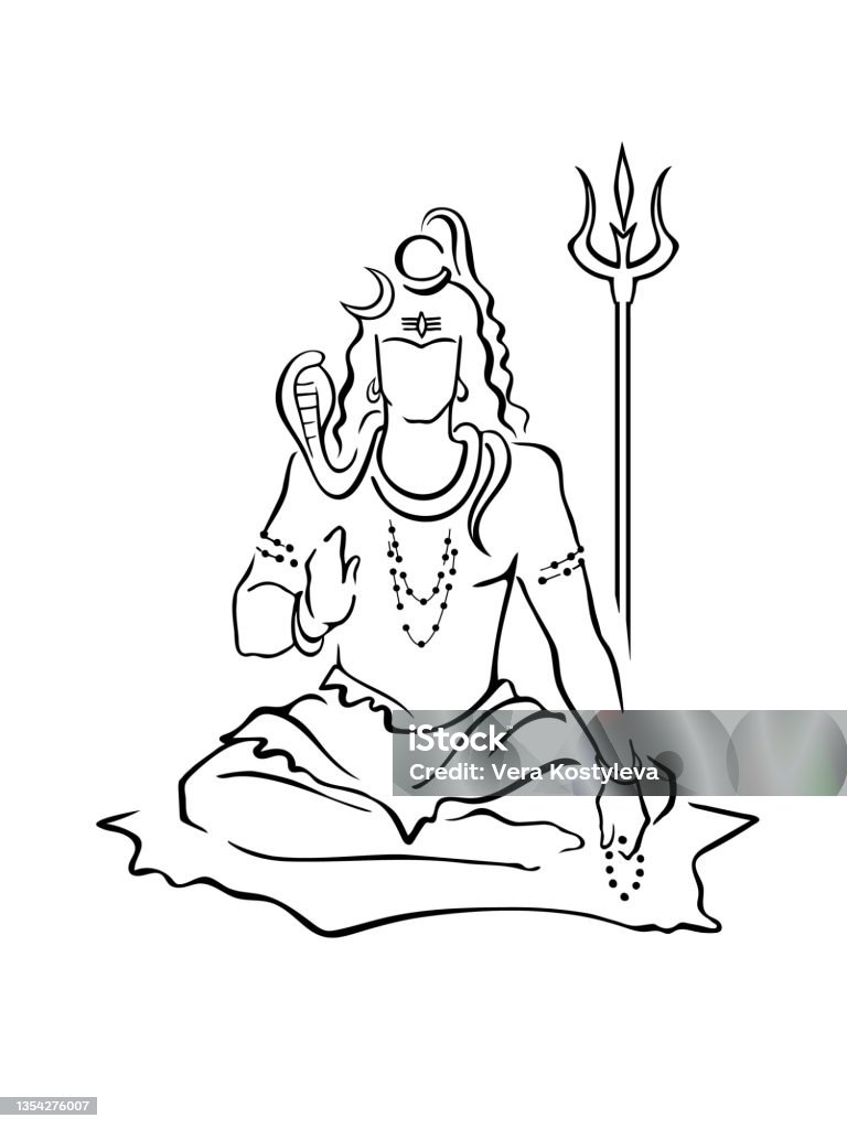 Shiva Hindu God Giving Blessing Sitting With Beads Trident ...