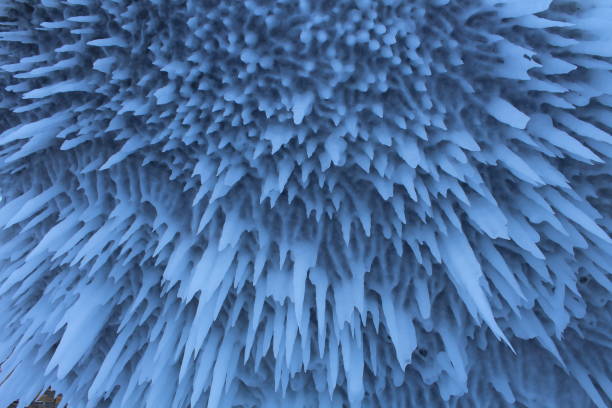 Baikal lake in winter, ice formations, icicles, snow landscape