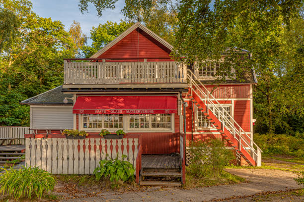 the red restaurant Fritidsbaren in the beech forest Sandskogen, Ystad, Sweden, September 14, 2021