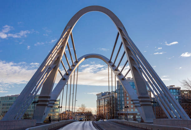 istock Lazarevsky Bridge with a highway and pedestrian paths on a blue sky background. 1354293847