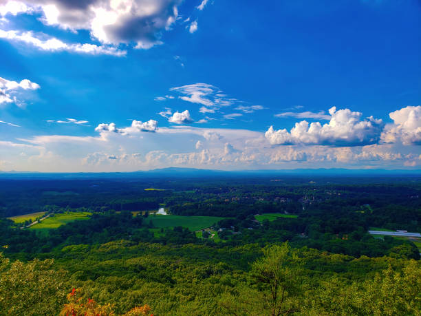 Overlook from Sawnee mountain on a partly cloudy day stock photo