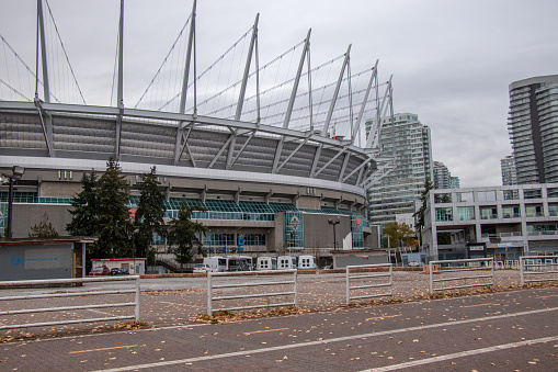 Vancouver, Canada - October 29,2021: View of parking lot near BC Place