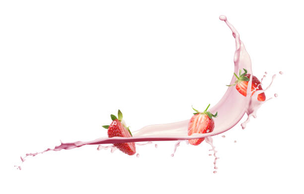 istock Fresh strawberries with milkshake splash on white background 1354302782