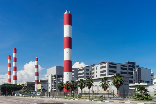 The waste-to-energy plant (right) and incineration plant (left) at Tuas South, Singapore.