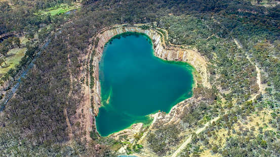 Sediment pond shaped like a heart in Central Victoria